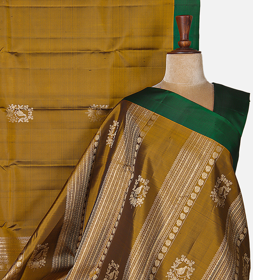 Mustard gold Kanchipuram Silk Saree