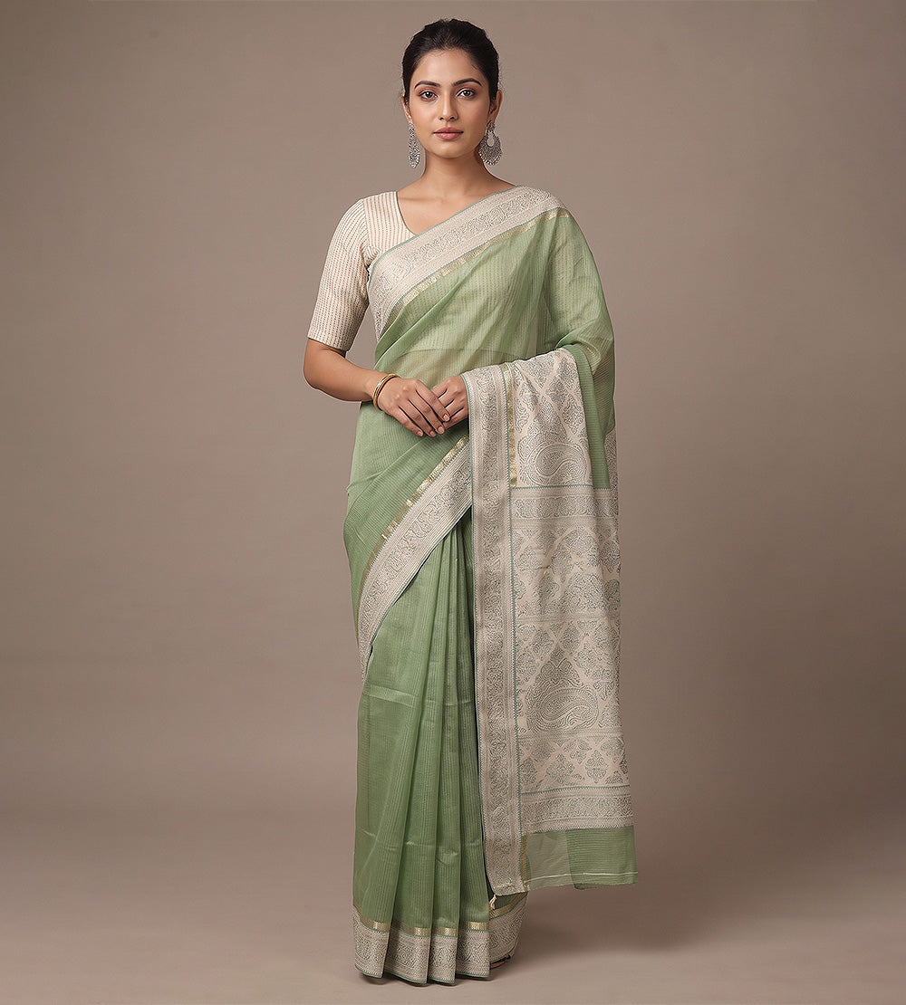 Green Organza Tussar Saree