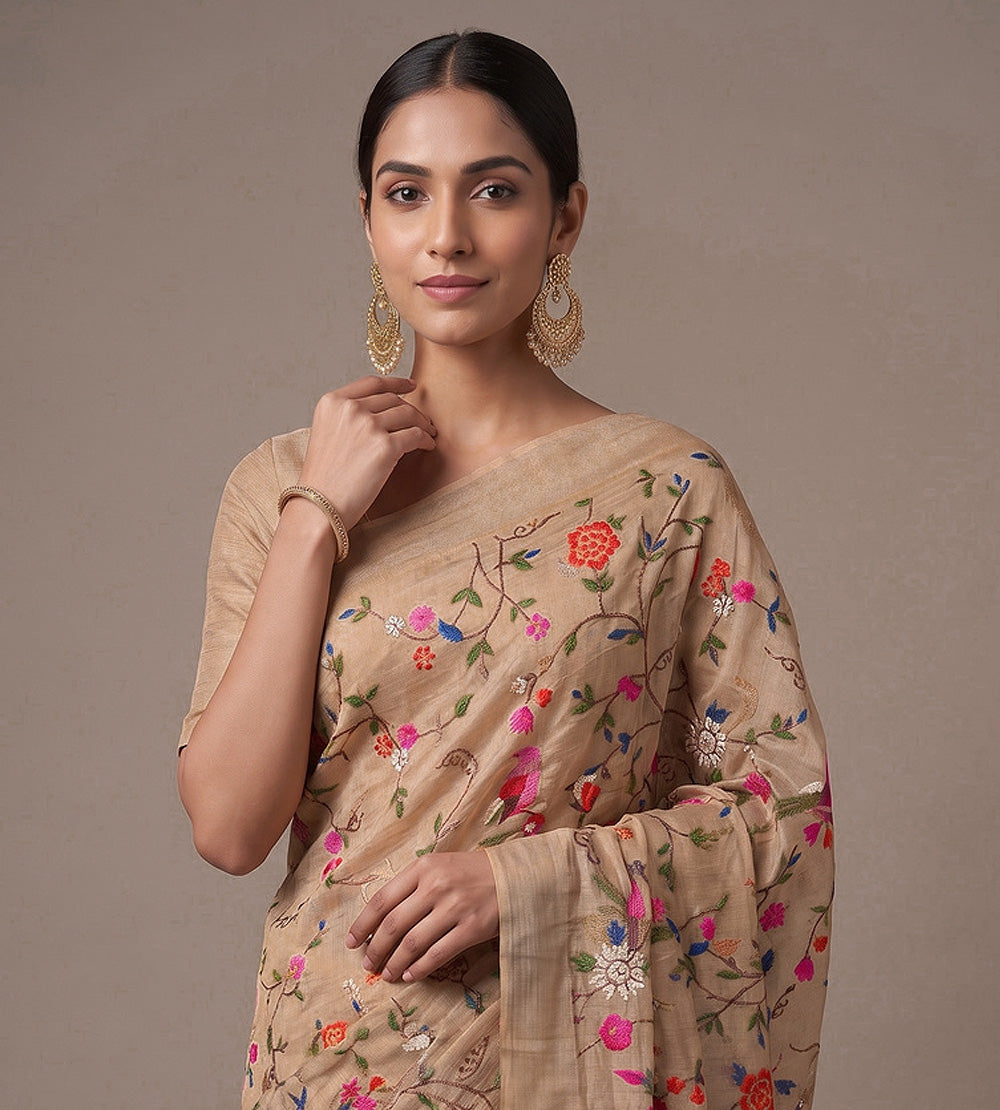 Beige Kota Silk Saree
