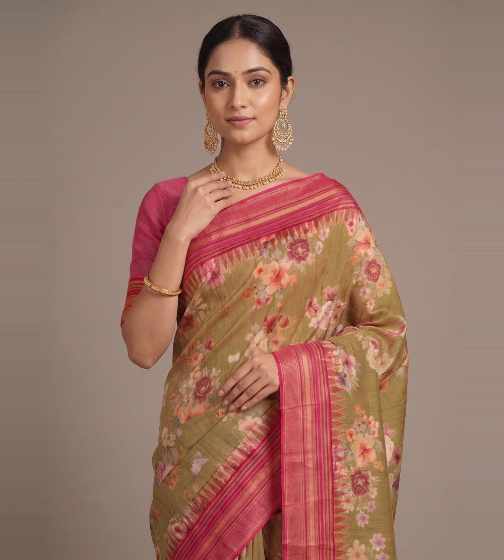 Golden Beige Tussar Saree