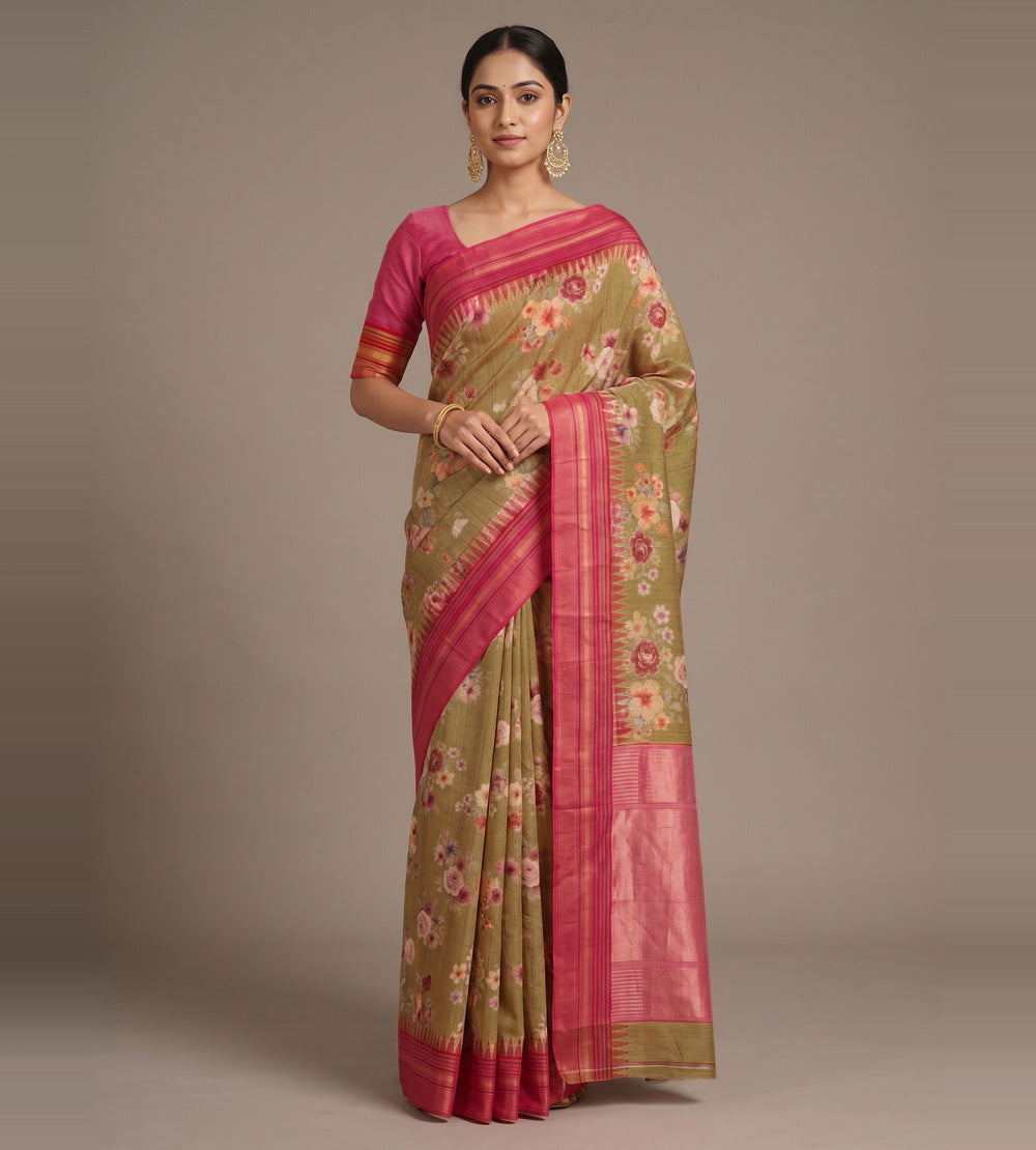 Golden Beige Tussar Saree