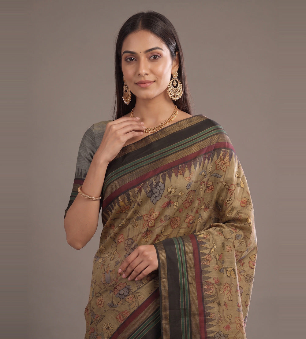 Deep Beige Tussar Saree