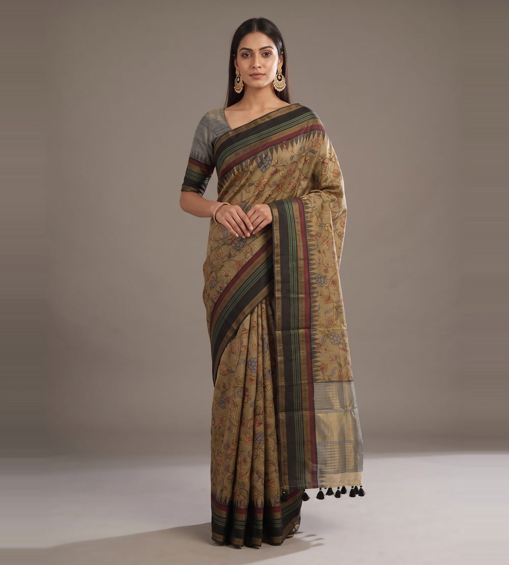 Deep Beige Tussar Saree