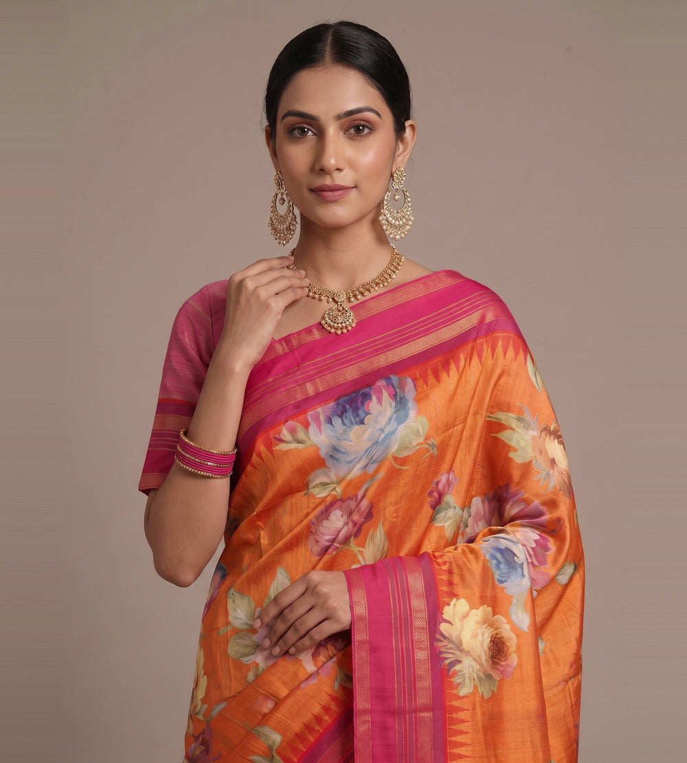 Orange Tussar Saree