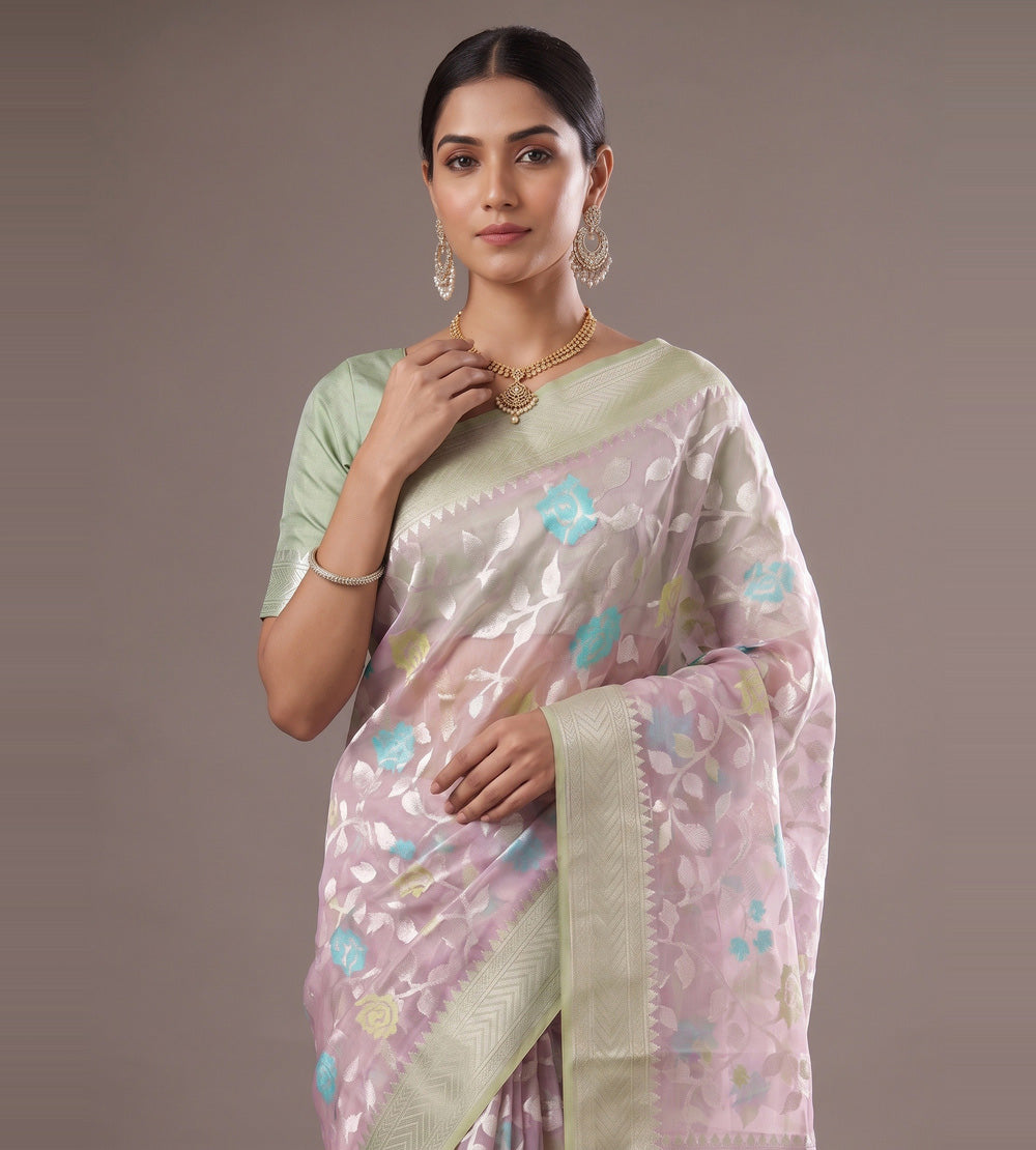Baby Pink Kora Organza Saree