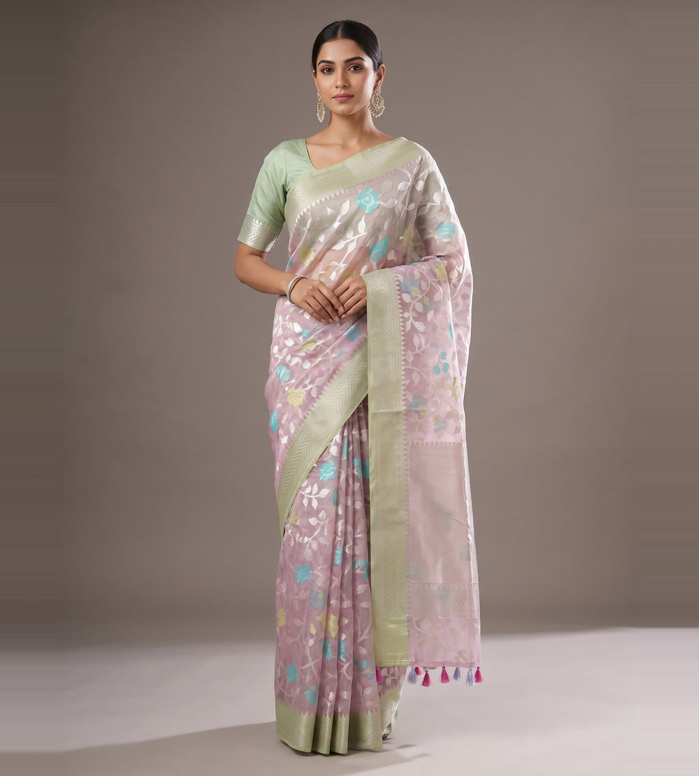 Baby Pink Kora Organza Saree