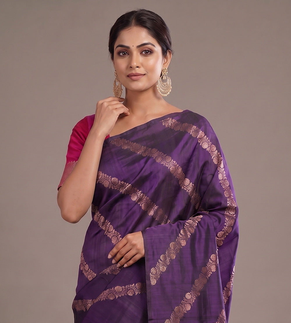 Purple Banarasi Tussar Saree