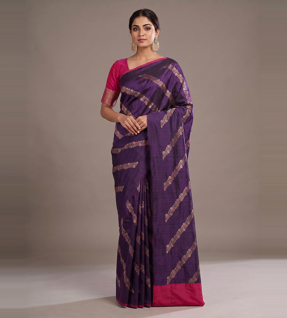 Purple Banarasi Tussar Saree