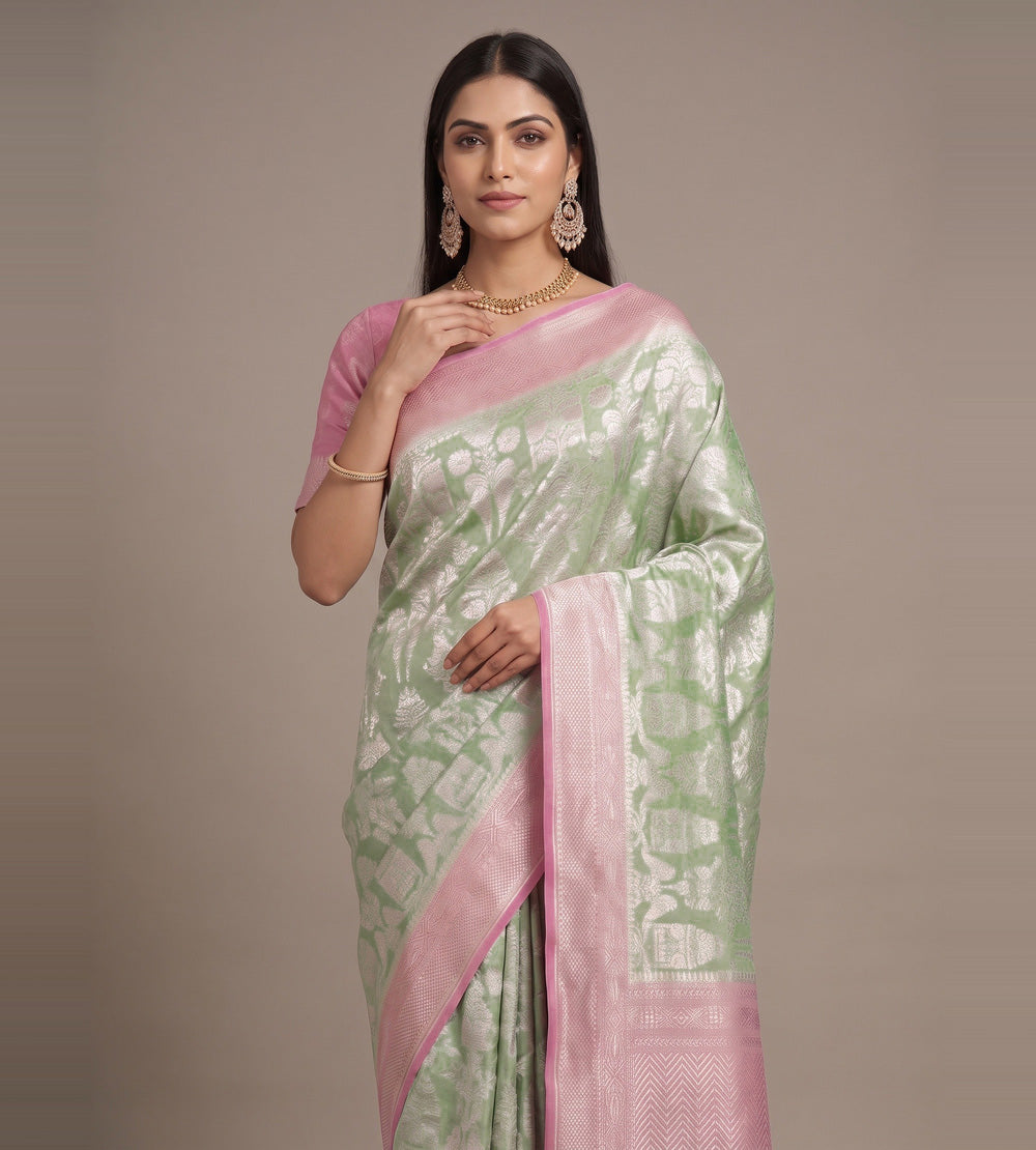 Green Banarasi Georgette Saree