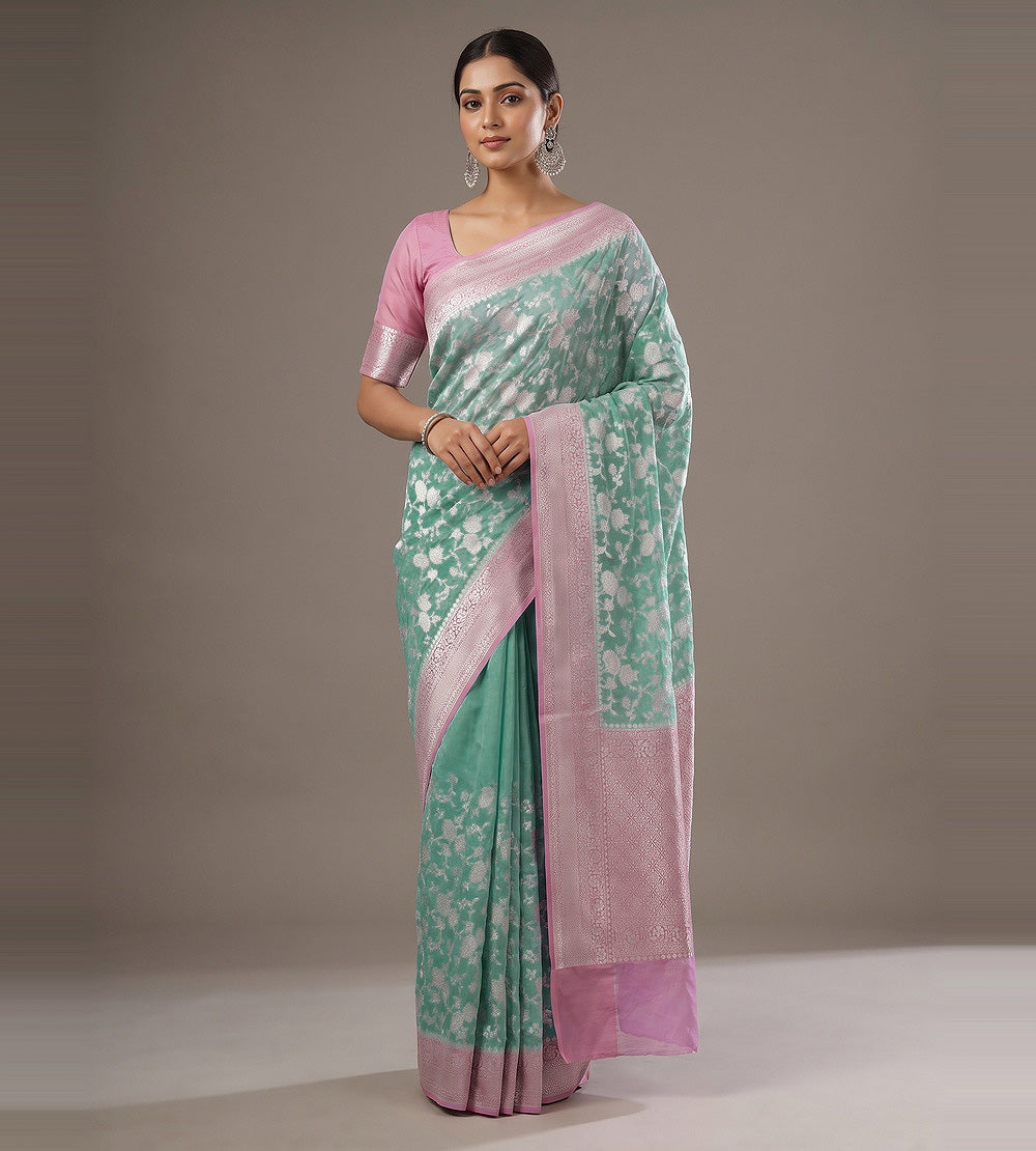Blue Banarasi Georgette Saree