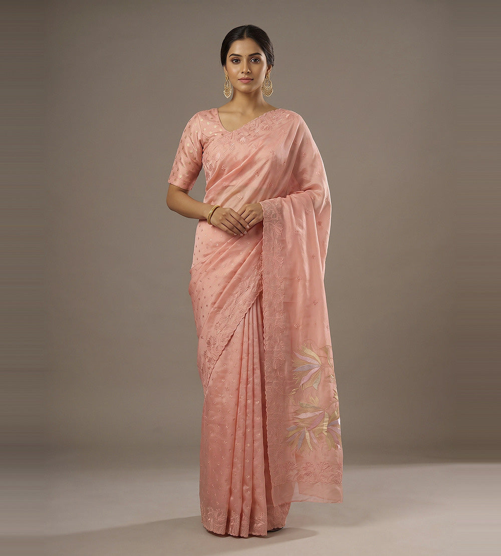 Peach Organza Saree