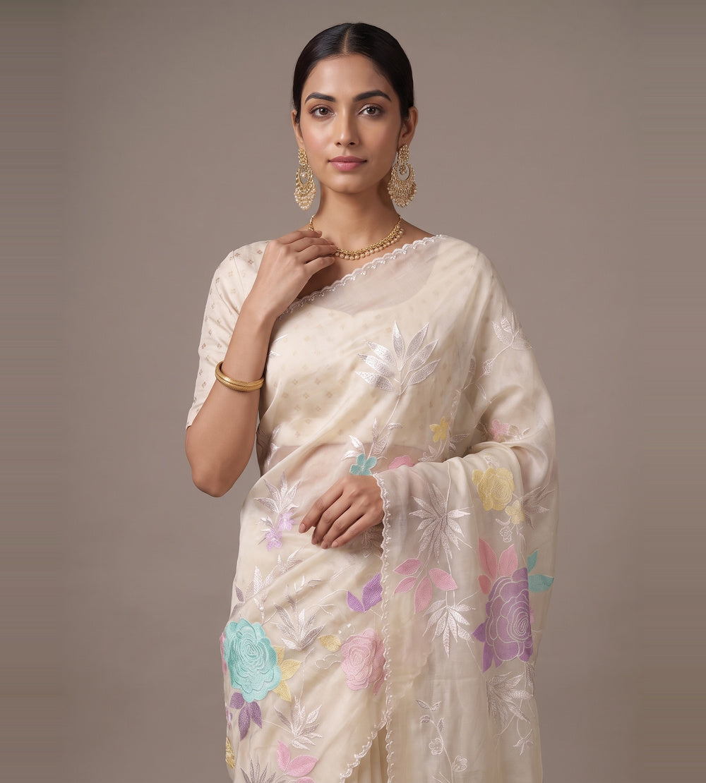 Creme Organza Saree