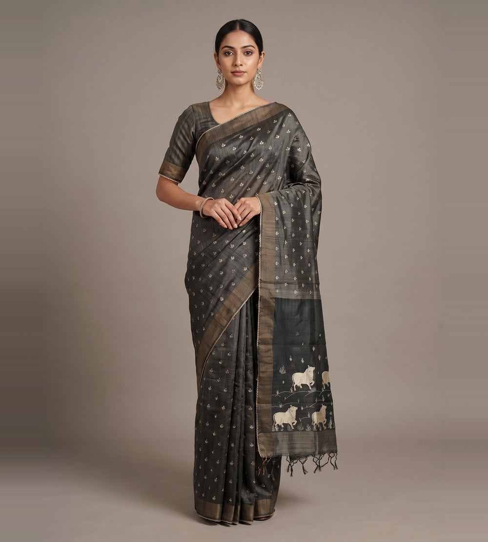 Grey Tussar Saree