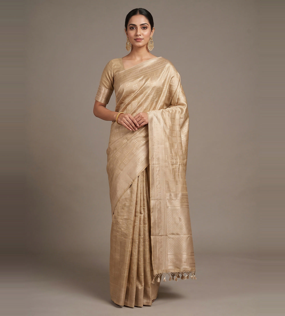 Beige Chaniya Silk Saree