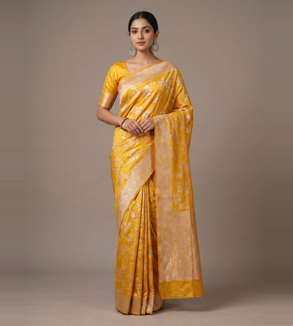 Yellow Banarasi Silk Saree