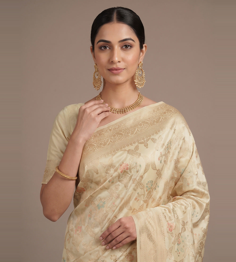 Creme Banarasi Silk Saree