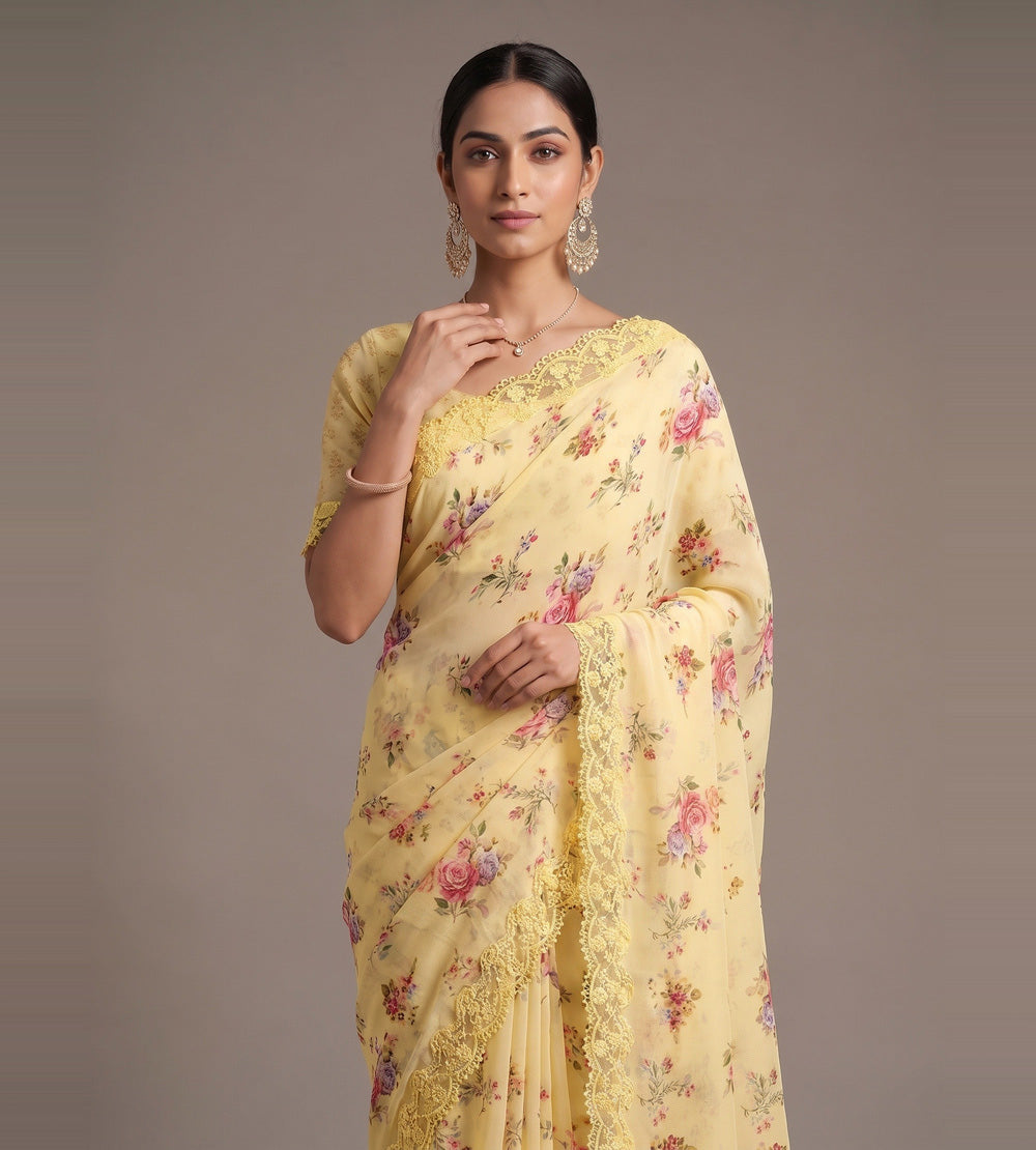 Pastel Yellow Chiffon Saree