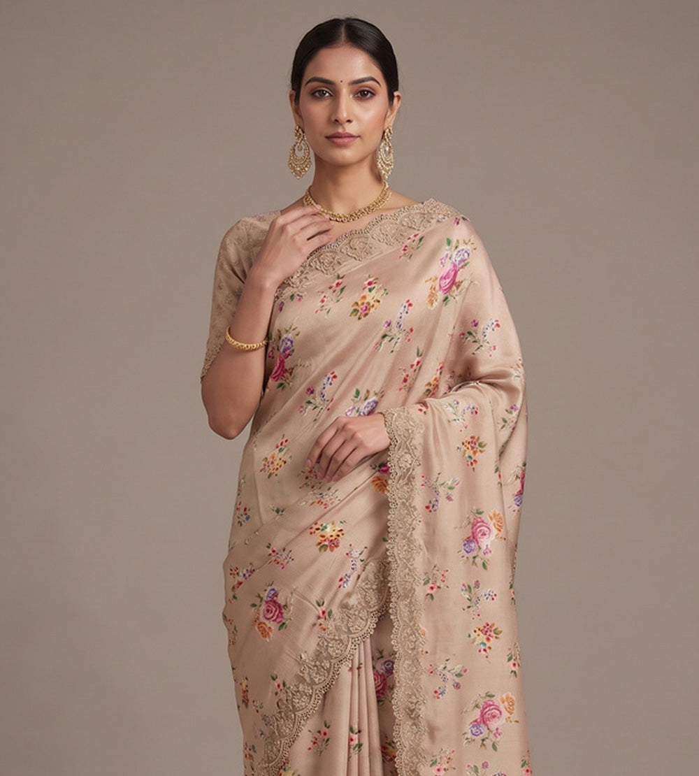Rose Gold Beige Chiffon Saree