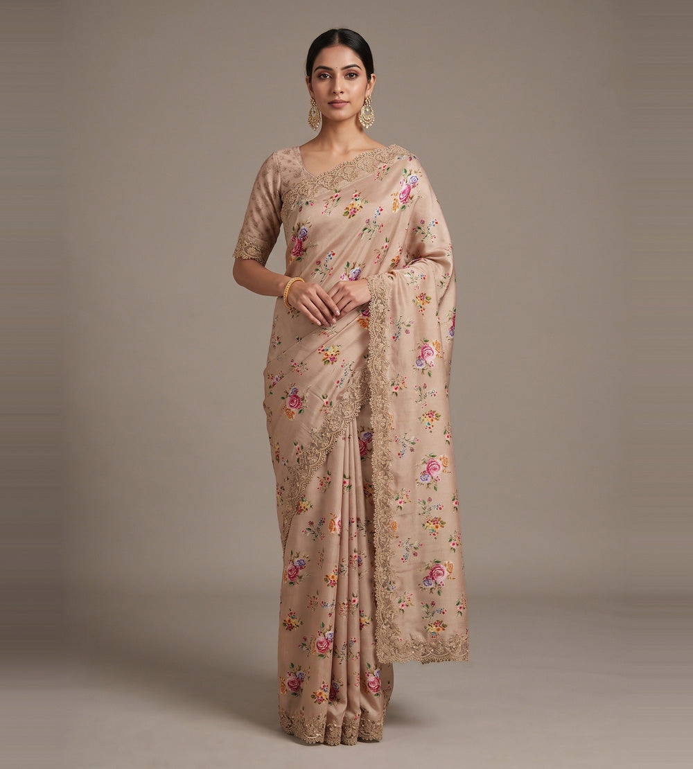 Rose Gold Beige Chiffon Saree