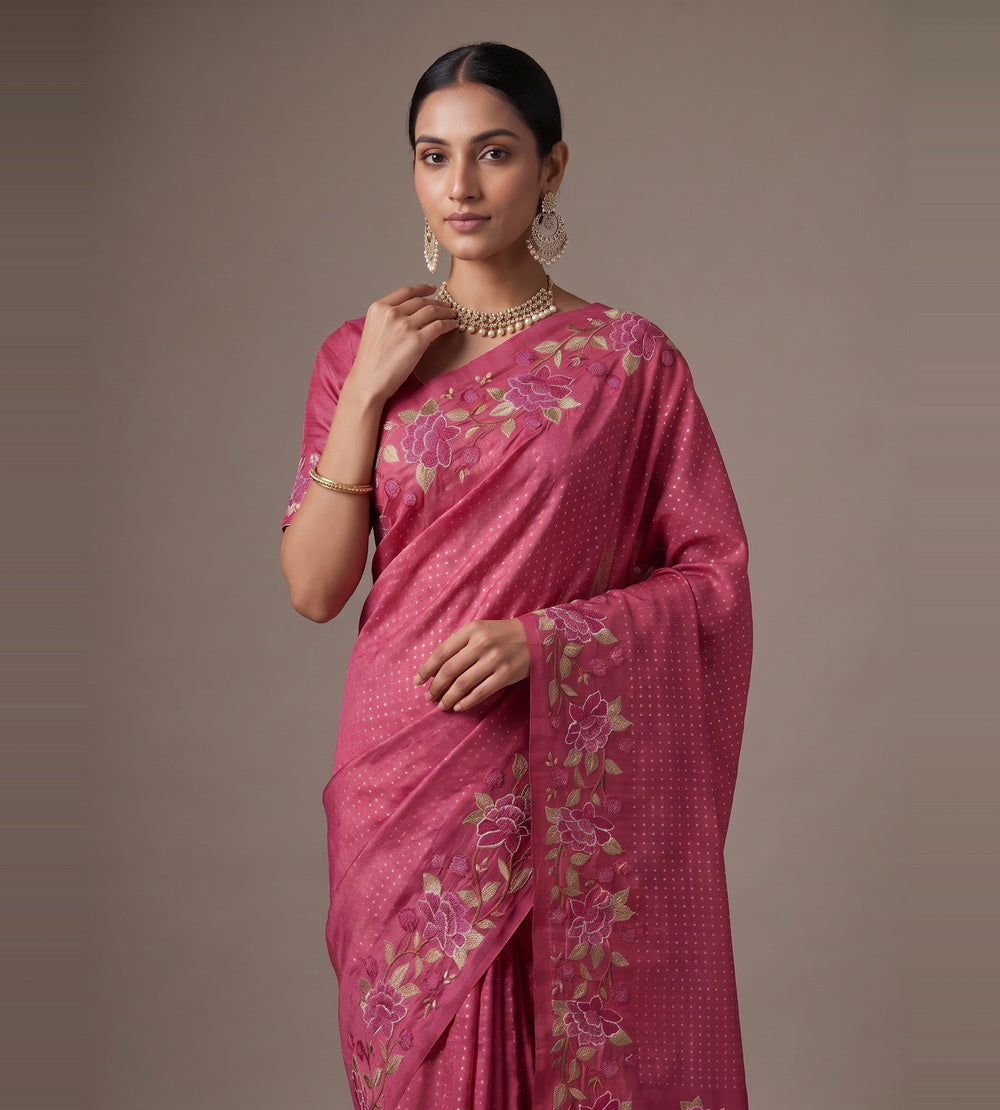 Pink Tussar Saree