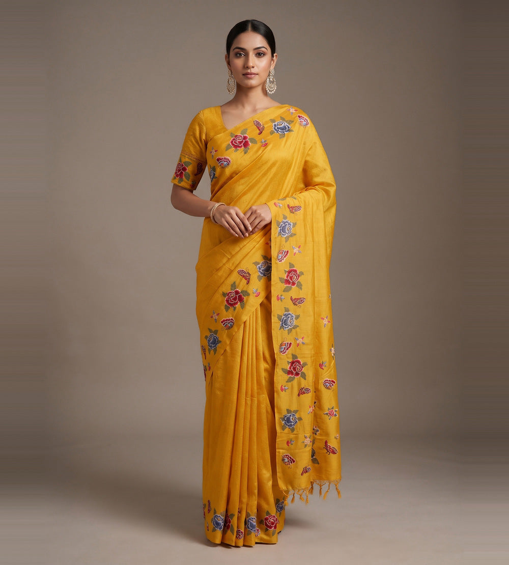 Yellow Tussar Saree