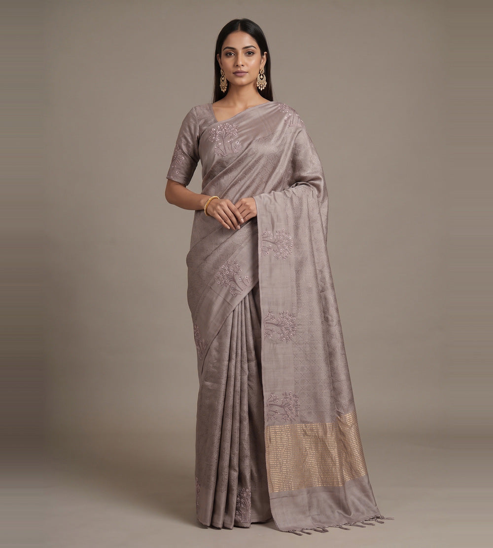 Grey Tussar Saree