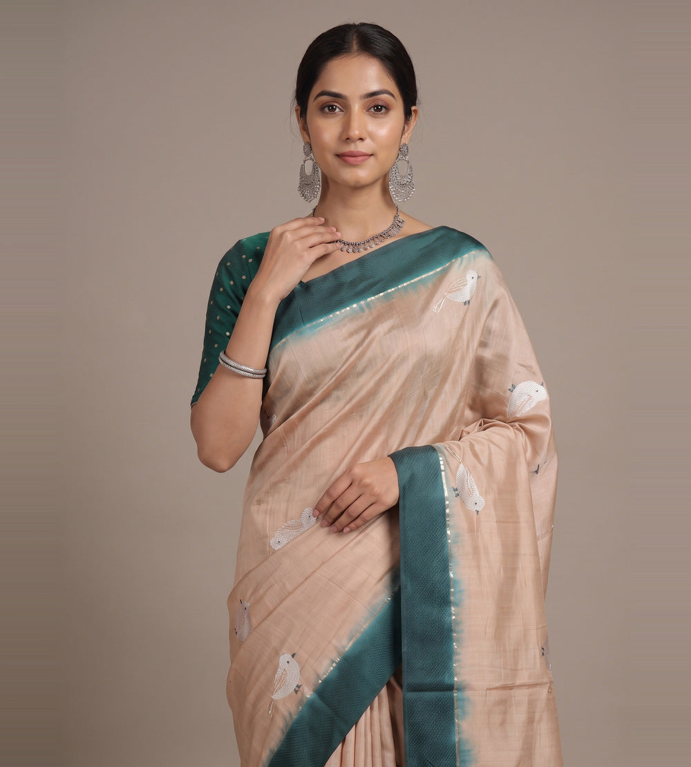 Beige Tussar Saree