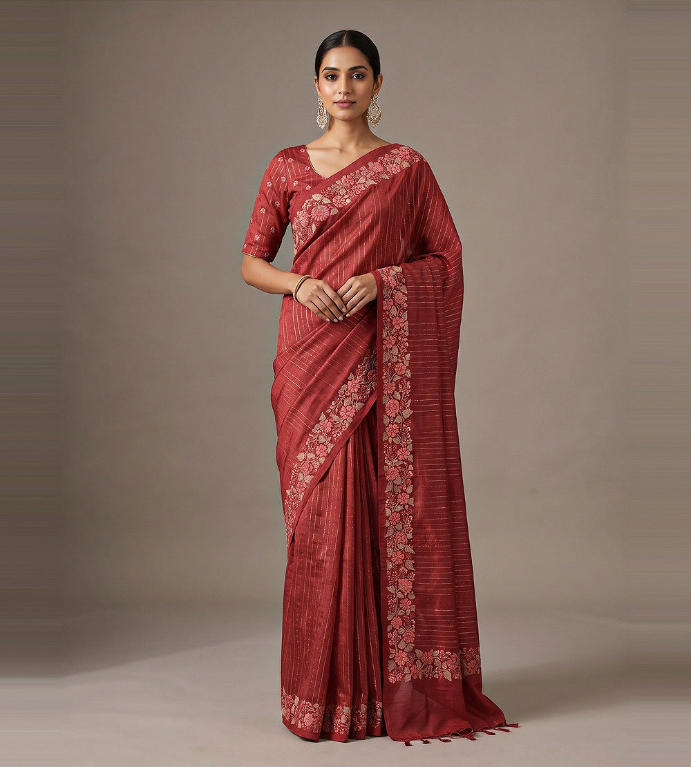 Maroon Tussar Saree