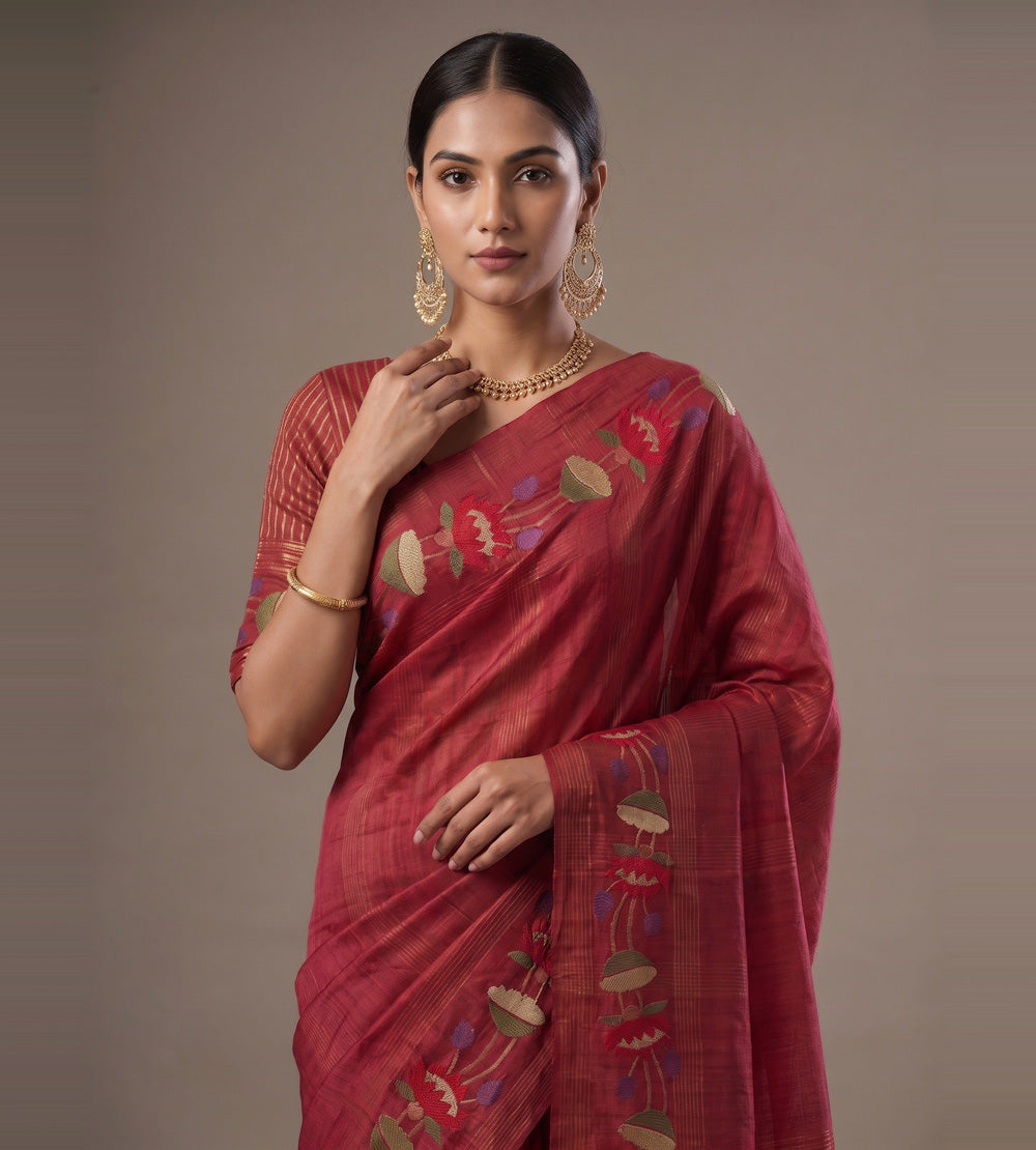 Red Tussar Saree