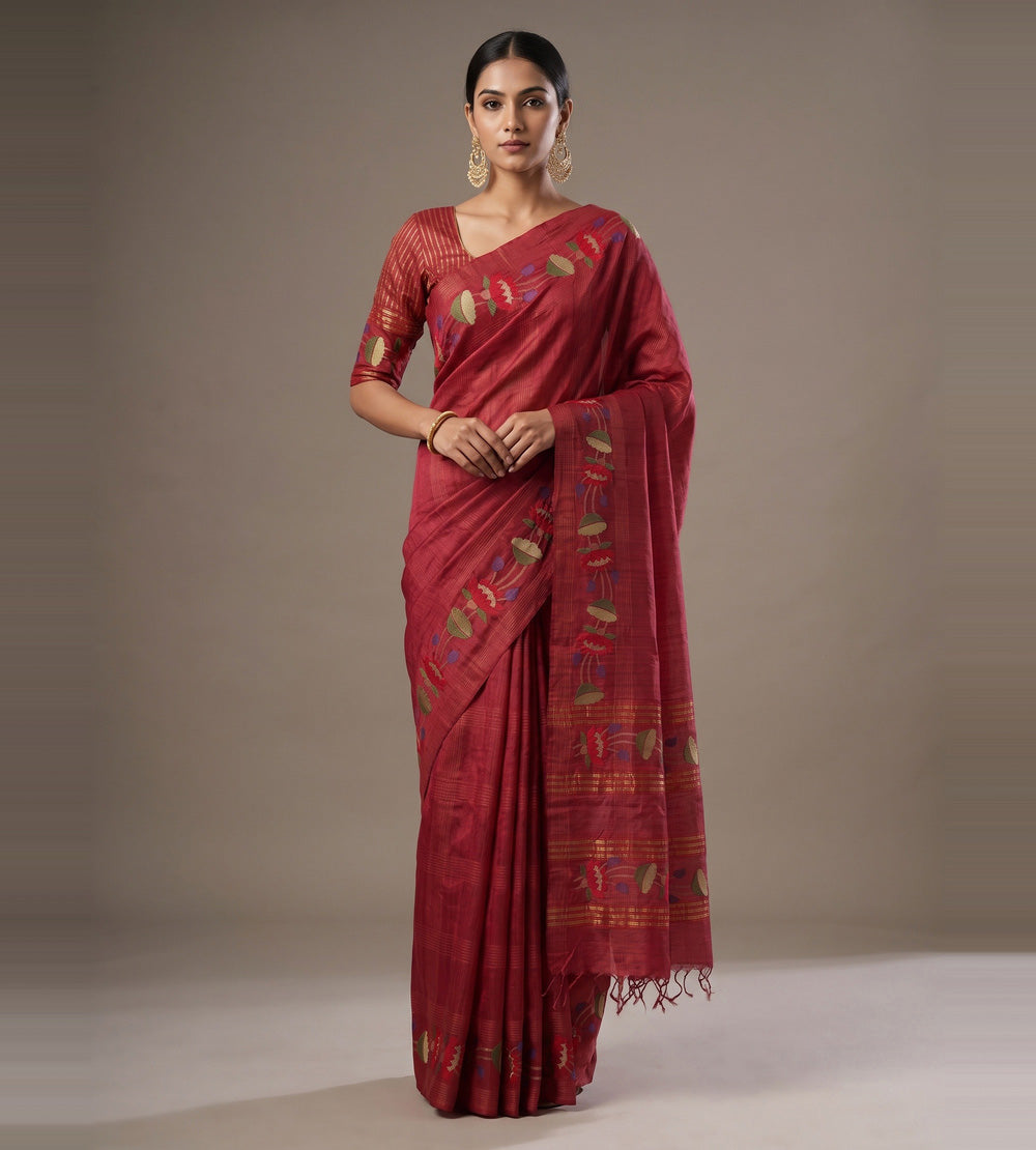 Red Tussar Saree
