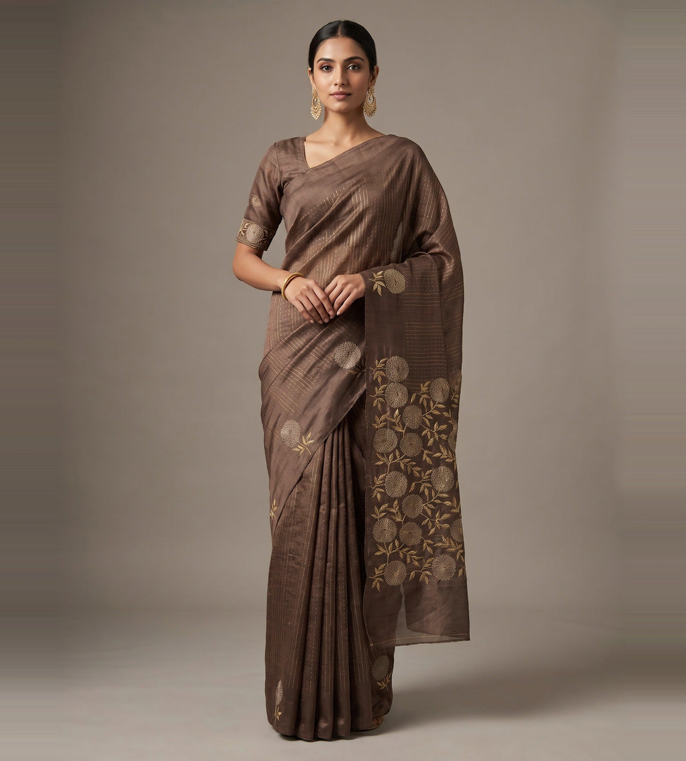 Brown Tussar Saree