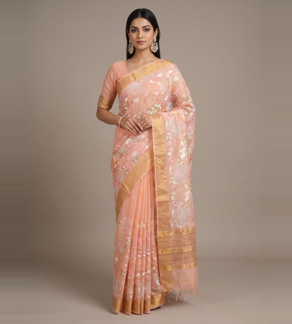 Light Peach Kota Silk Saree