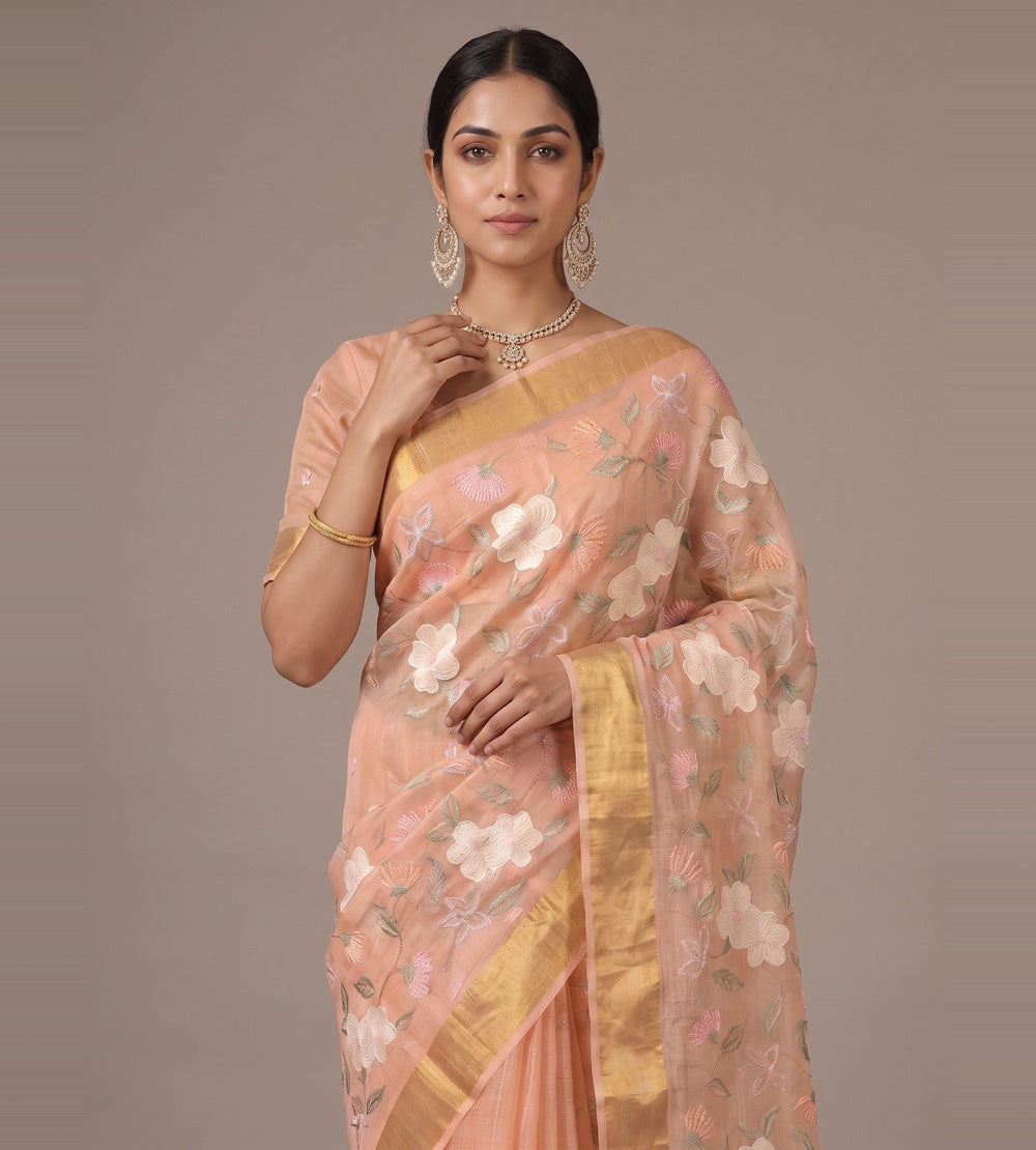 Light Peach Kota Silk Saree