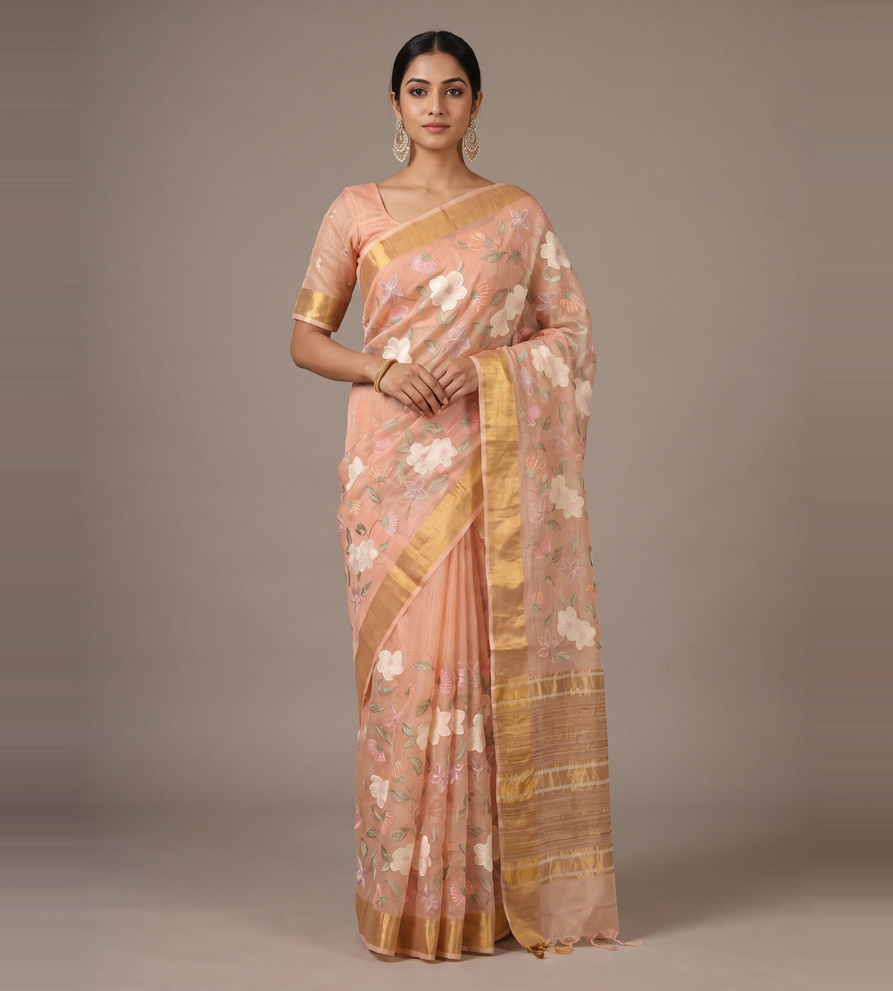 Light Peach Kota Silk Saree