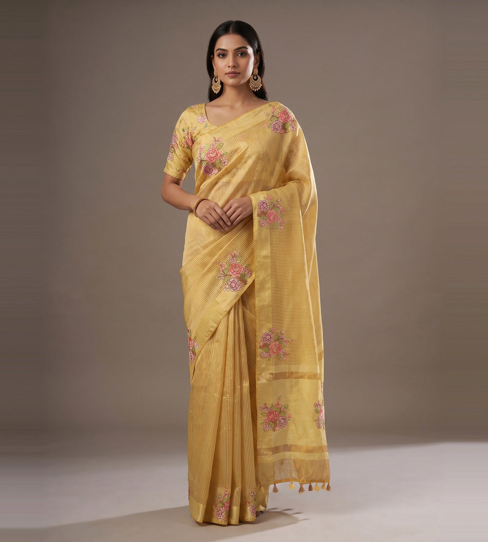 Yellow Tissue Tussar Saree
