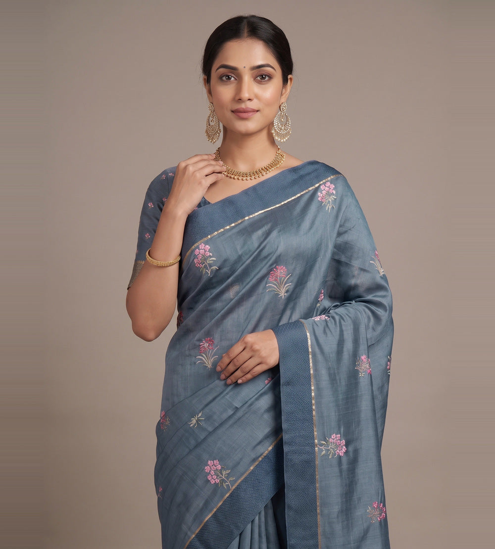 Blue Tussar Saree