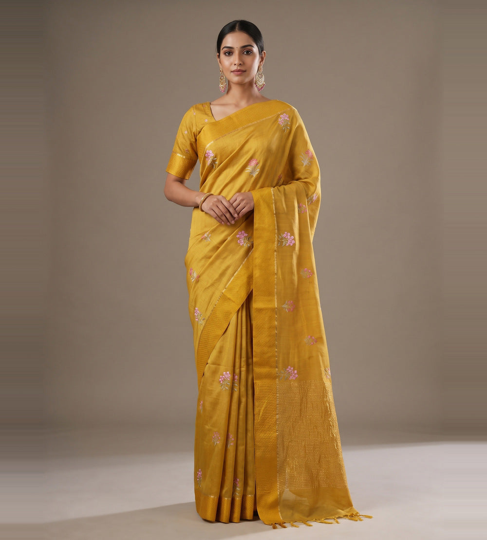 Yellow Tussar Saree
