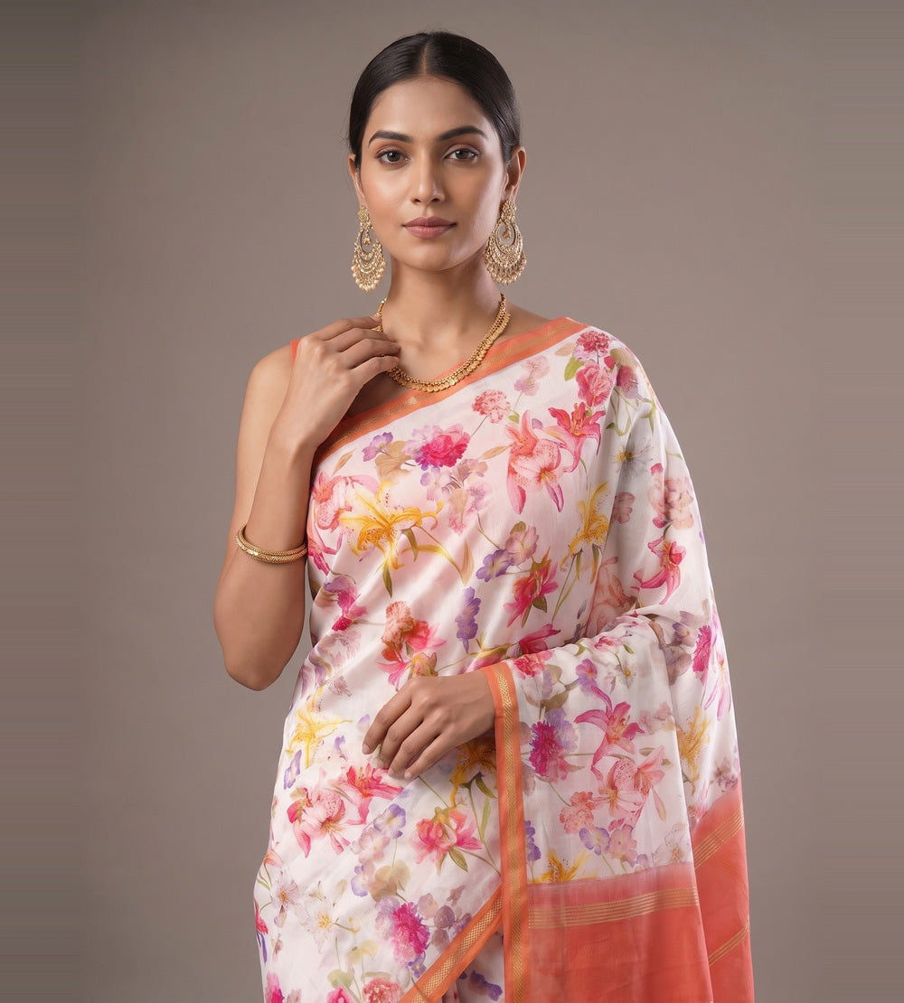 Off-White Soft Silk Saree