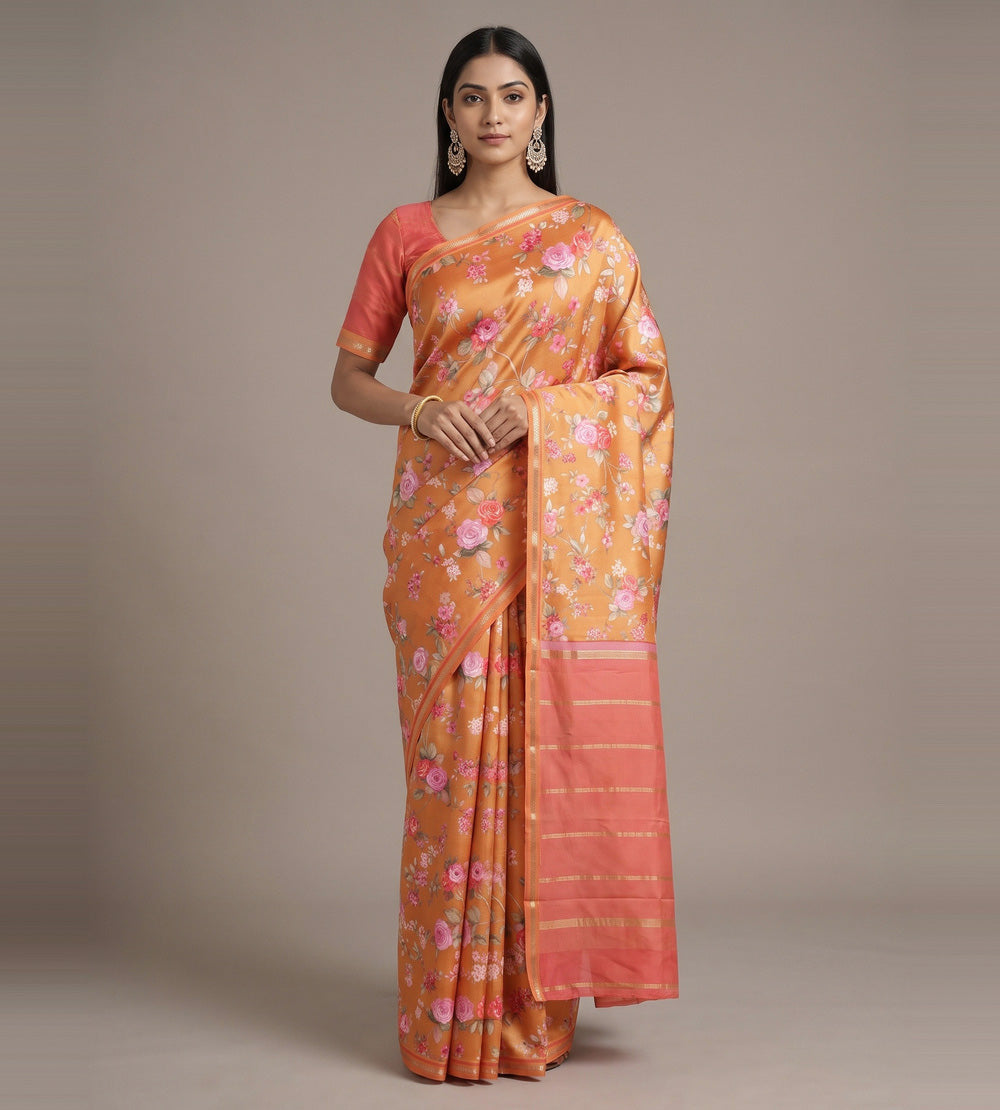 Peachy Orange Soft Silk Saree