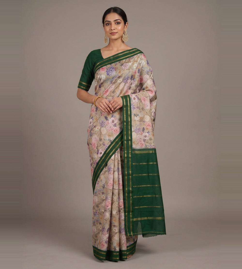 Olive Green Soft Silk Saree