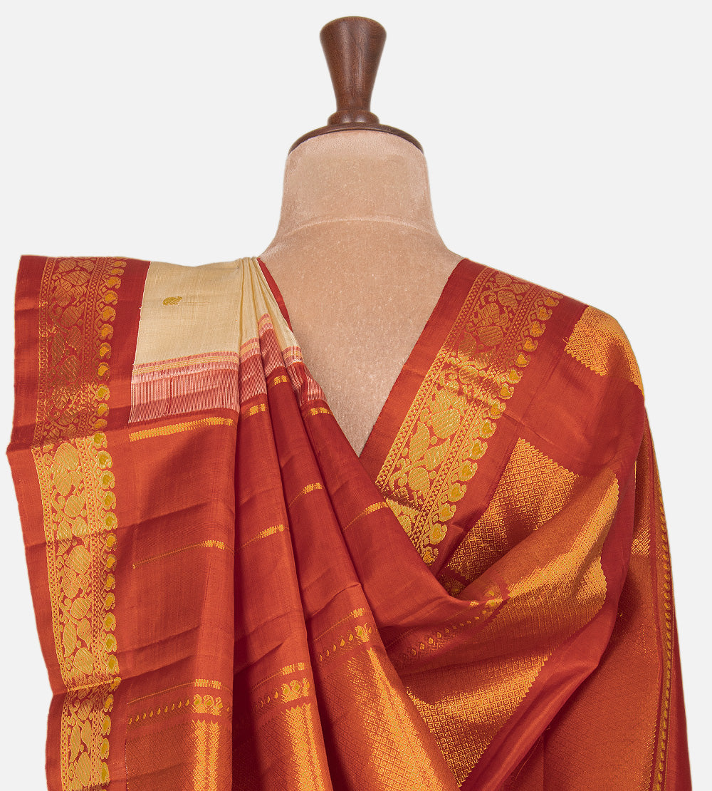 Beige Kanchipuram Silk Saree