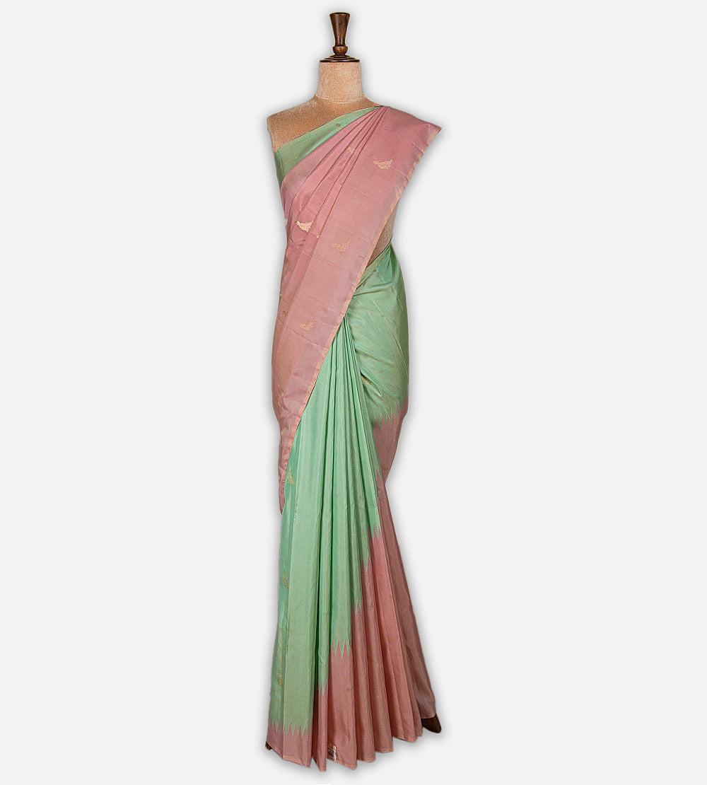 Pastel Green and Light Pink Kanchipuram Silk Saree