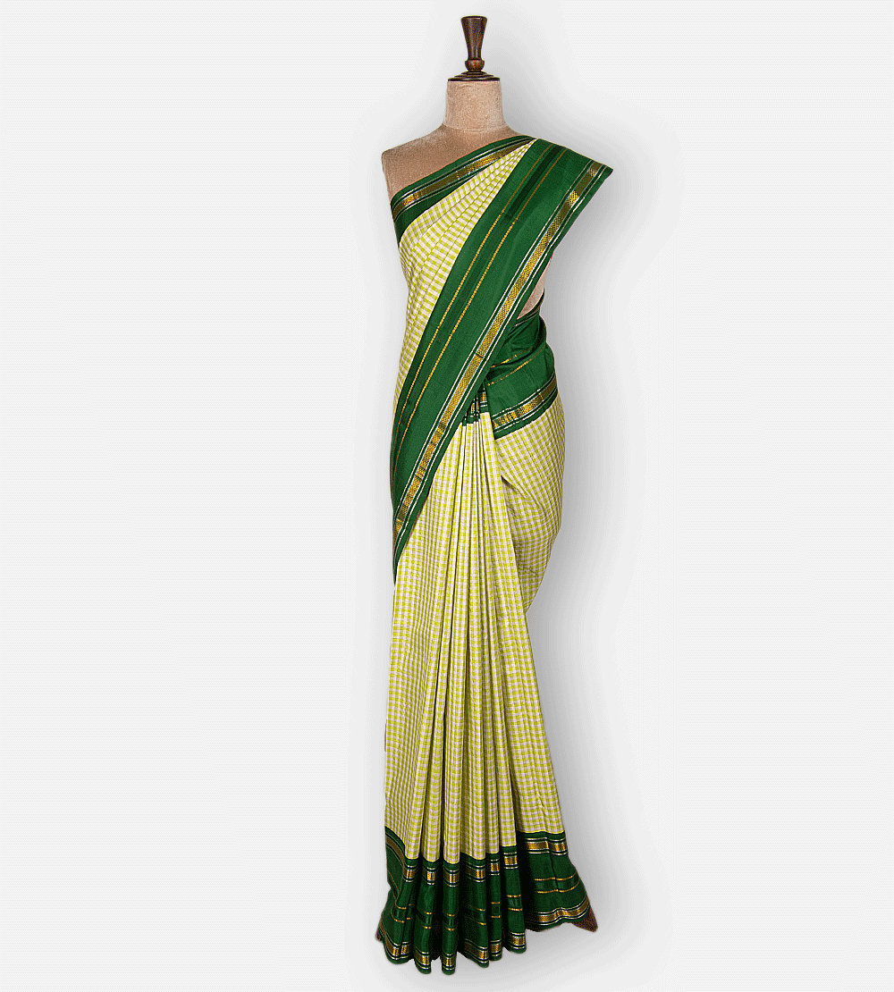 Green And Off-White Kanchipuram Silk Saree