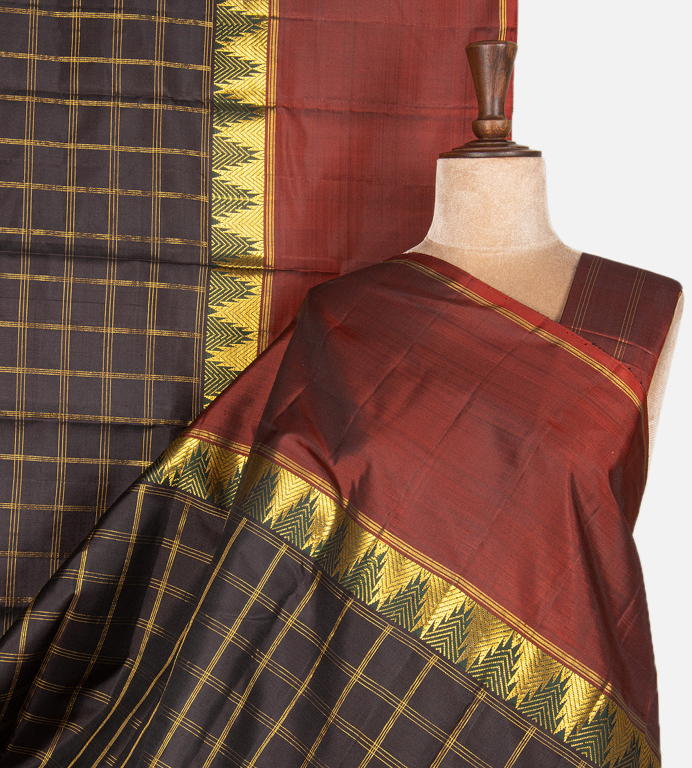 Deep Coffee Brown Kanchipuram Silk Saree