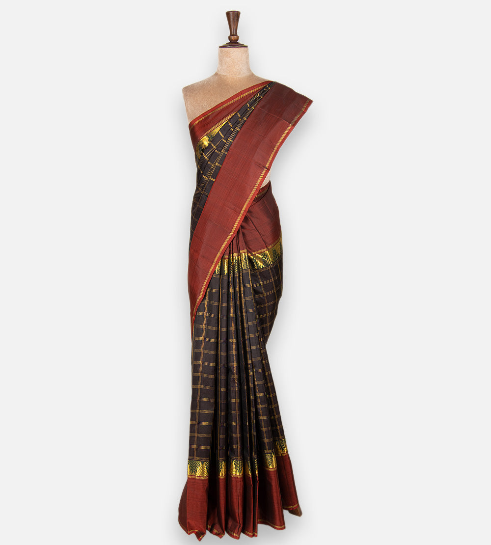 Deep Coffee Brown Kanchipuram Silk Saree