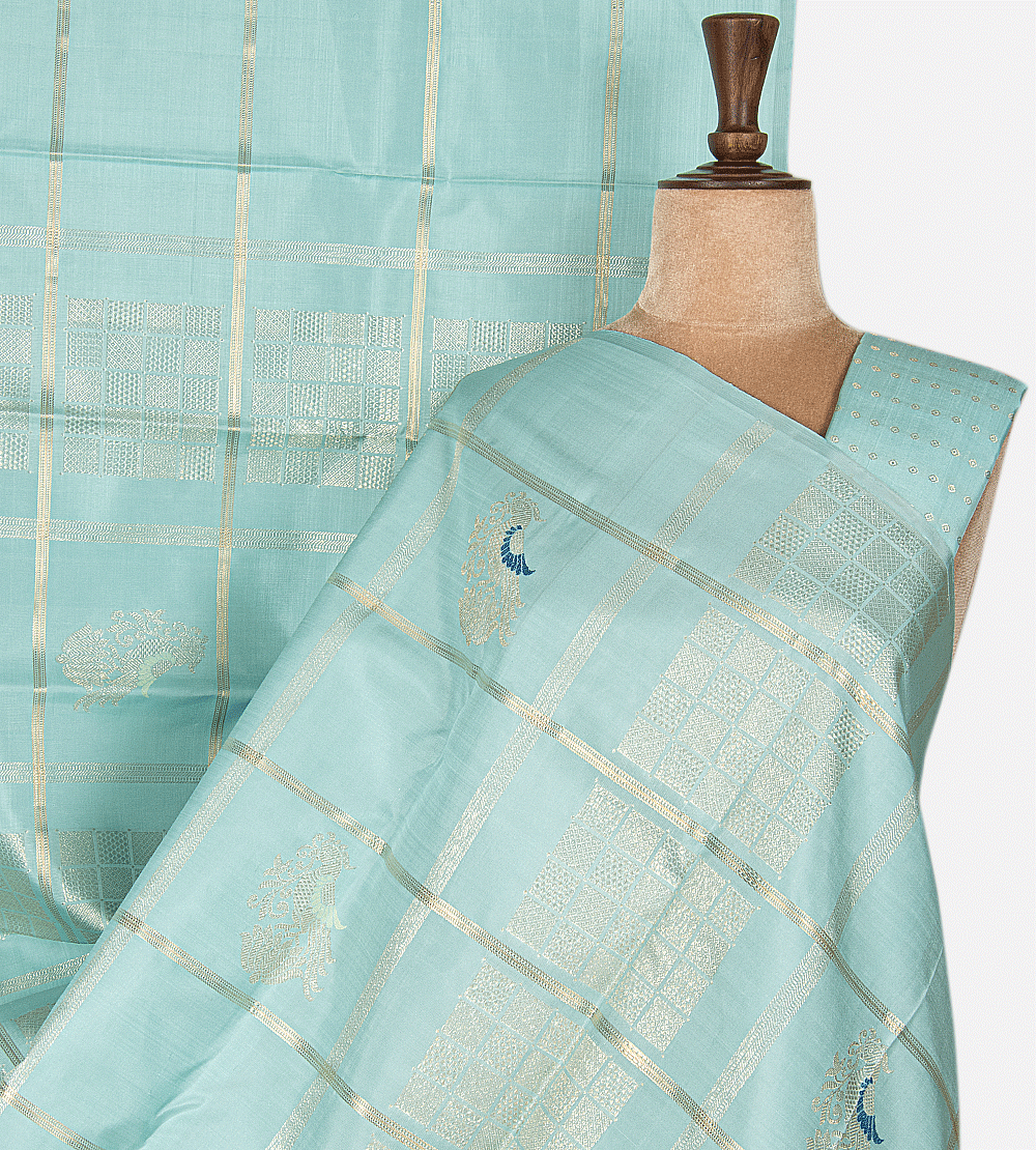 Sea Blue Kanchipuram Silk Saree