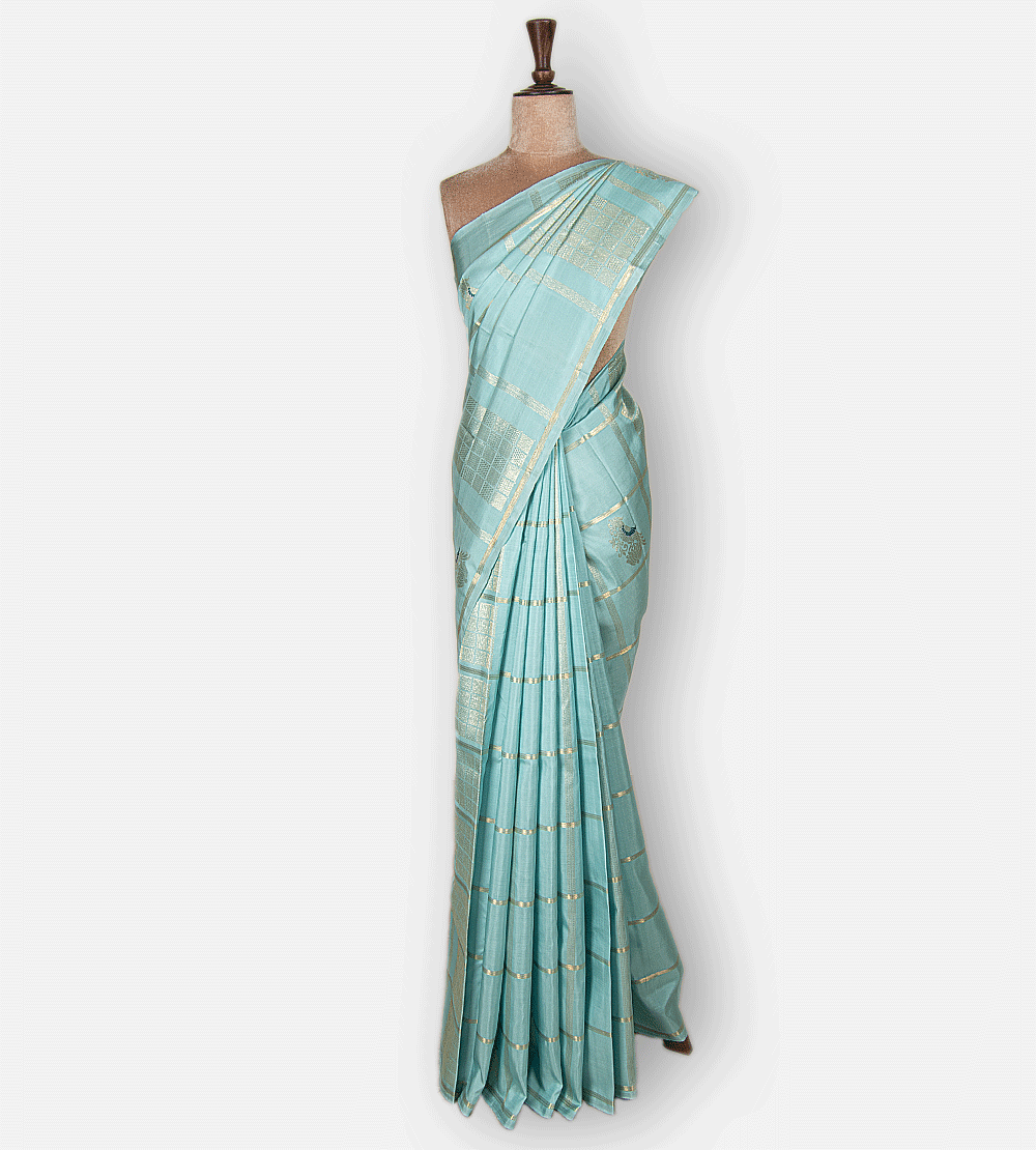 Sea Blue Kanchipuram Silk Saree
