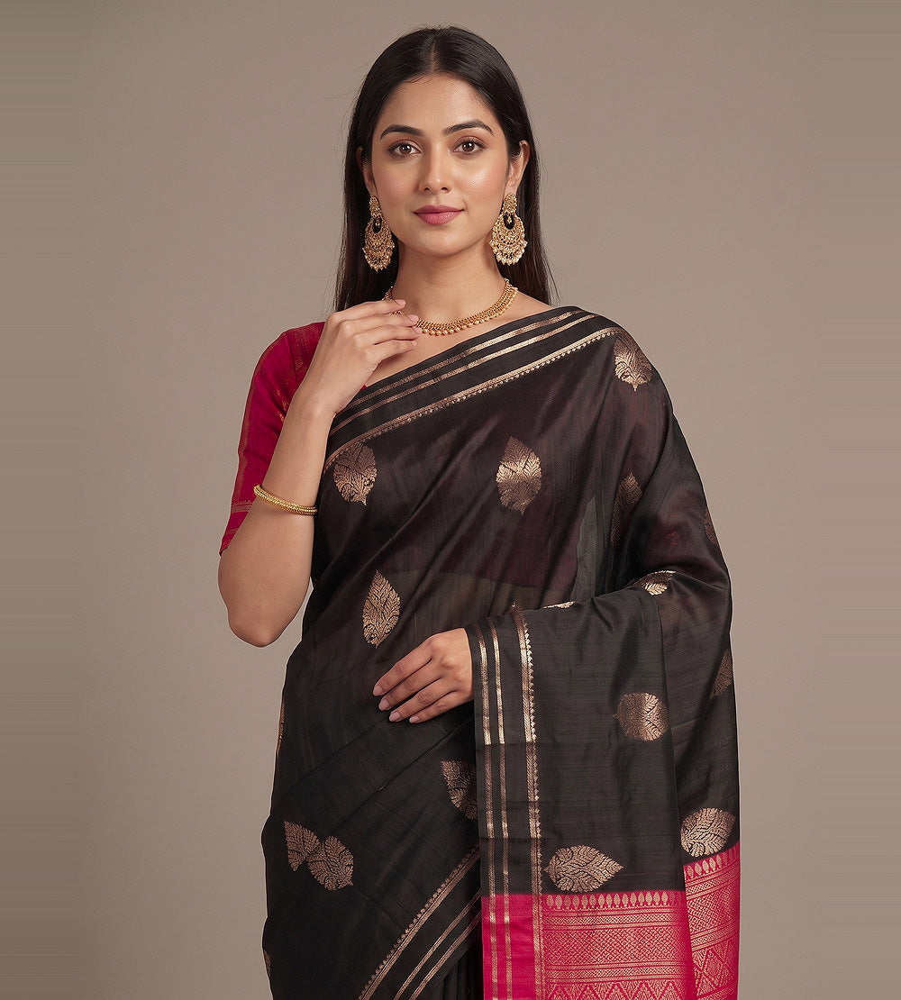 Black Raw Silk Saree