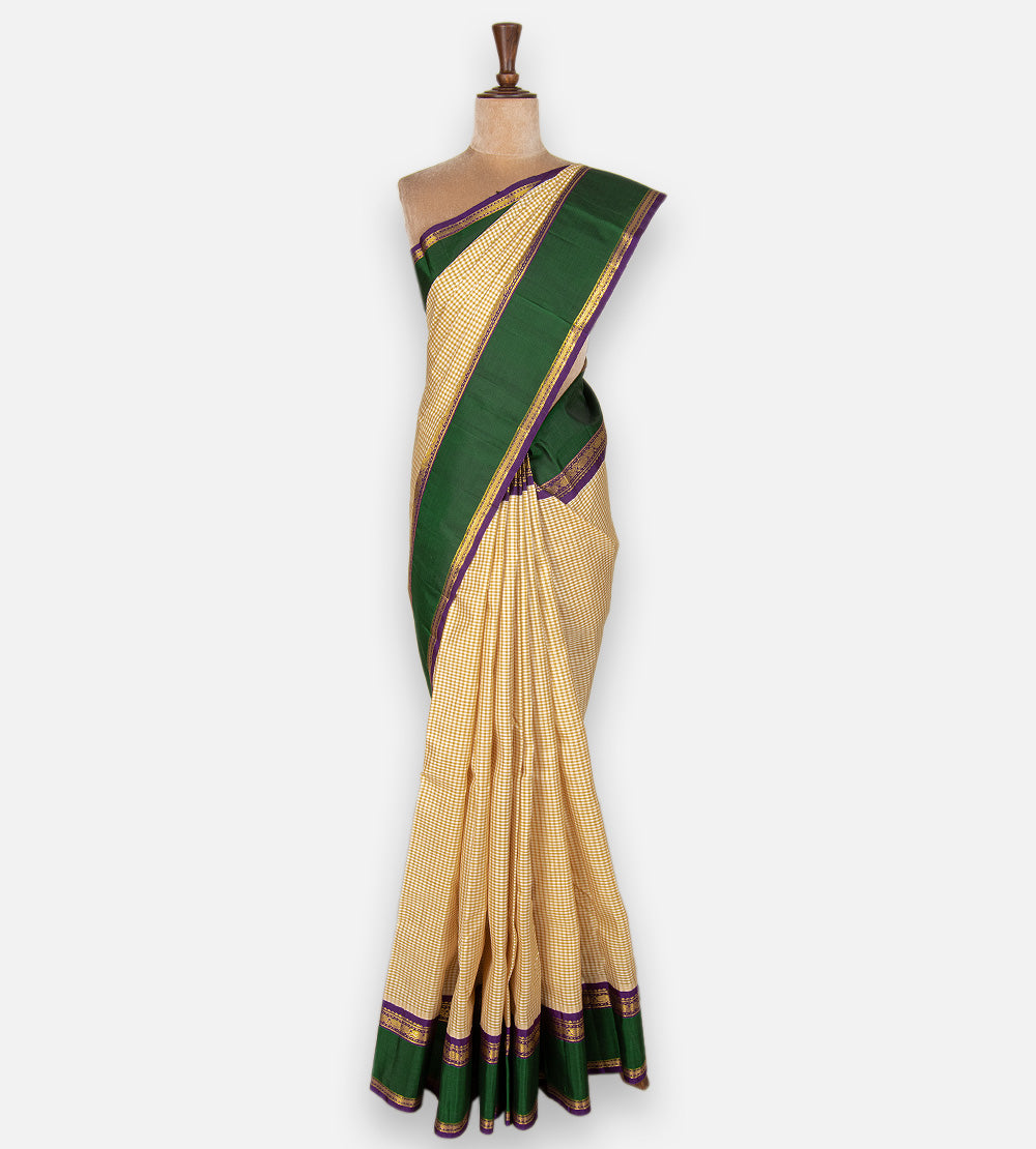 Beige and Creme Kanchipuram Silk Saree