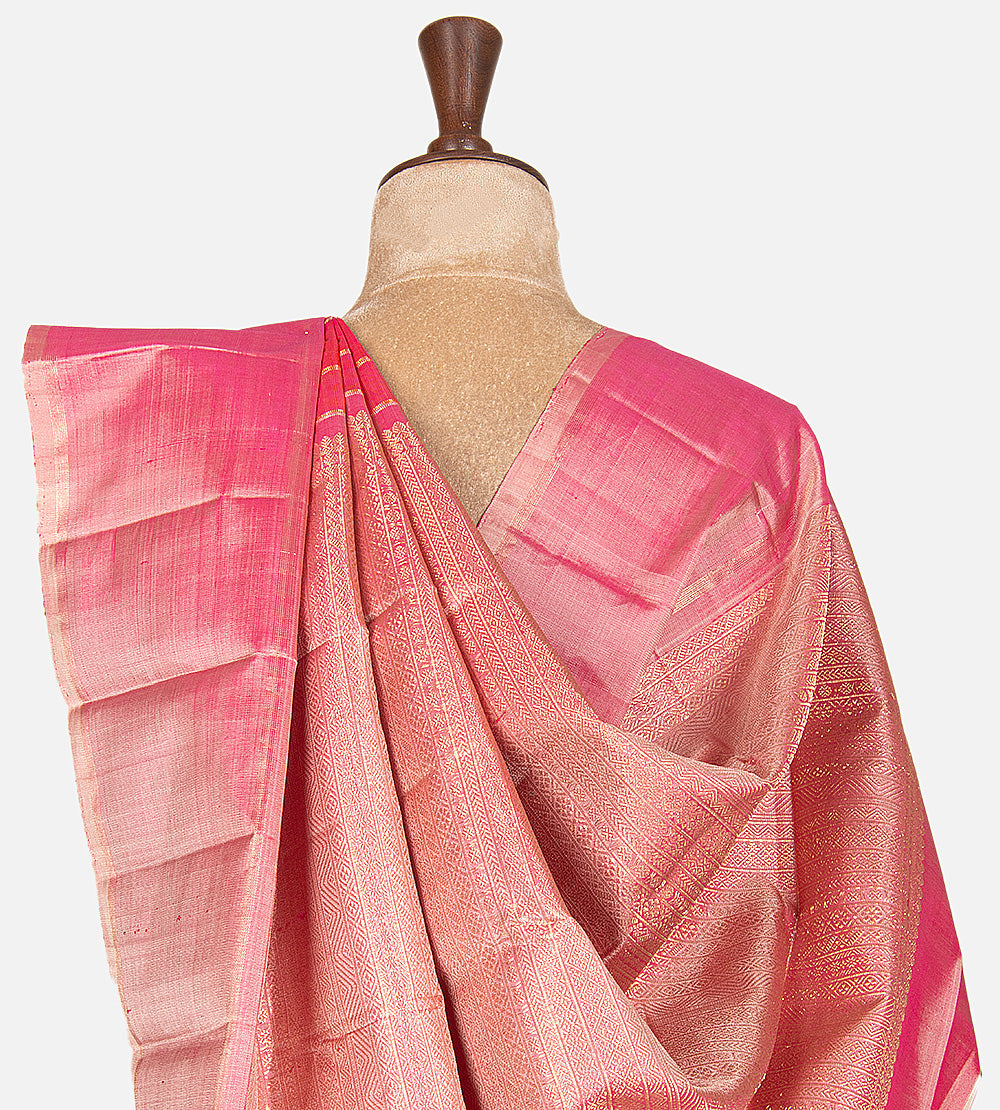 Pinkish Orange Kanchipuram Silk Saree